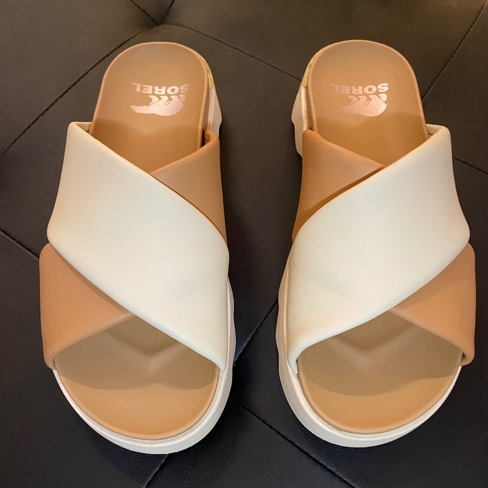 Sorel Viibe Crisscross Slide - Beige & Ivory - Brand New